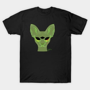 Three Eyed Creepy Sphynx Cat Spooky Green Horror Glowing Unique Edgy Punk Art T-Shirt